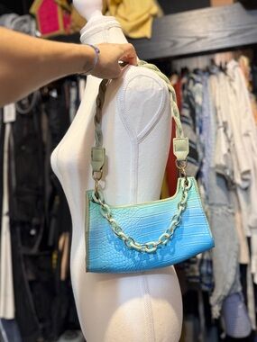 Light to dark Blue Ombre Croc-Embossed Shoulder Bag